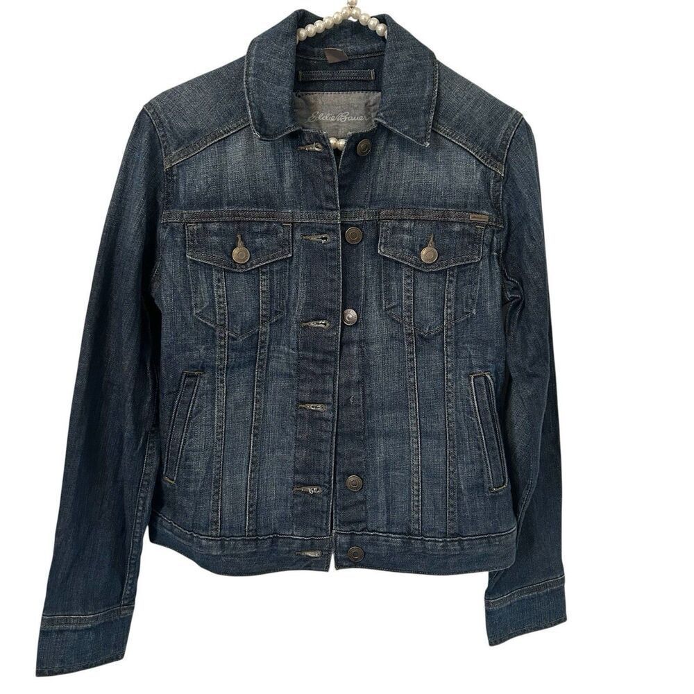 Eddie Bauer Denim Jean Jacket Womens XS Wash Long Sleeve Casual Western Festival